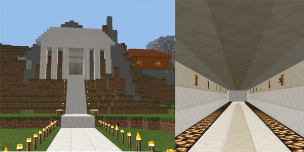 Scenes from world created by #Minecraft Education Edition challenge winner, Yadir Purmasir, an Education student whose world depicted a school that teaches students in various subjects 